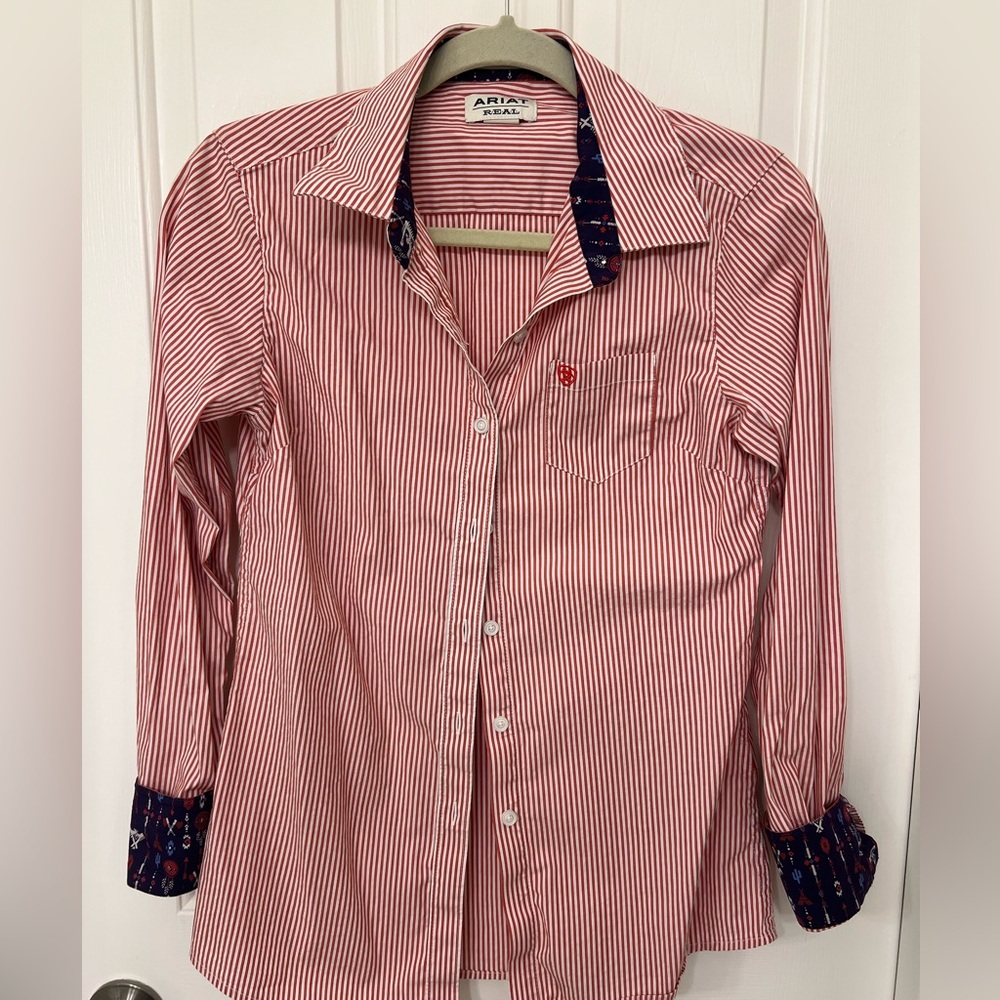 Ariat Red and White Striped Fitted Shirt